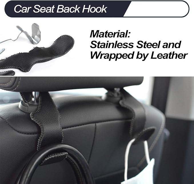 MECHCOS Car Seat Headrest Hooks for Car Back Seat Organizer Hanger Storage Hook Holder for Car SUV Organization Purse Shopping Groceries Bag Handbag, Black, 2 Pack