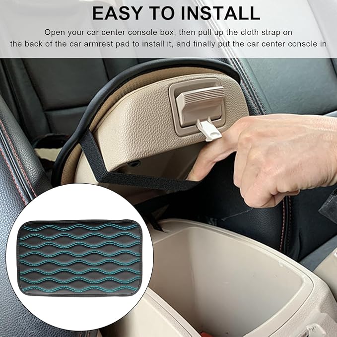 Car Center Console Cushion Pad, 12.48×7.40 Inches Waterproof Car Armrest Seat Box Cover, Comfortable PU Leather Vehicle Armrest Cover Protector, Car Decor Interior Accessories (Black＋Blue)