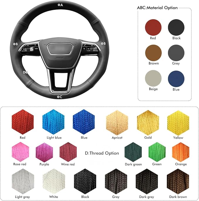 MEWANT Custom DIY Black Smooth Genuine Leather Steering Wheel Cover for Audi A6 Allroad A7 RS 6 Avant RS 7 S6 A7