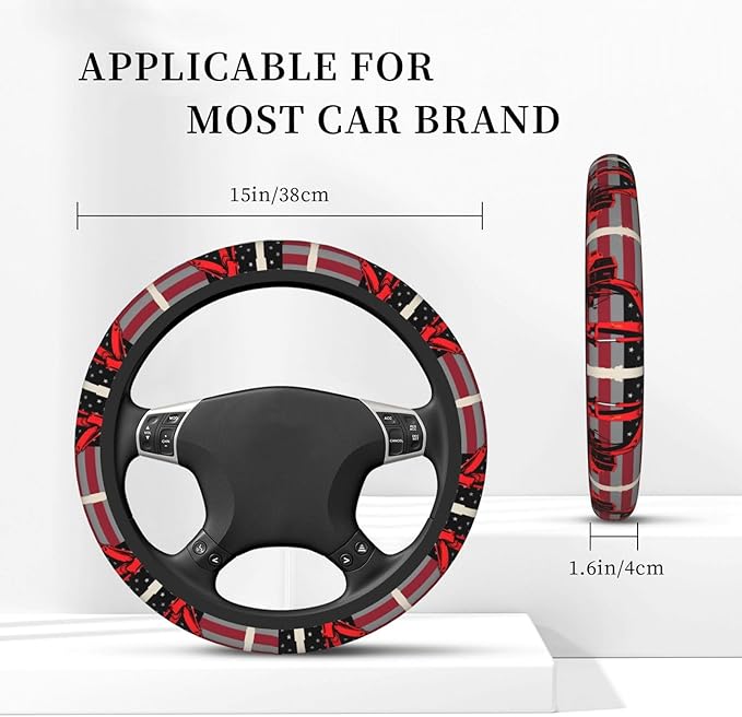 Red Line Flag Excavator Neoprene Steering Wheel Covers Women Men Car Accessories, Universal 15 Inch Fit Auto, Suvs, Truck