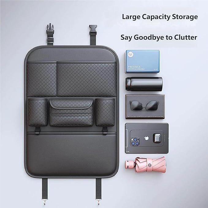 Car Seat Back Storage Bag for Ram ProMaster 2015-2025 2026 Back Seat Organizer with Cup Holder Tissue Box Kick Mat Protector Interior Accessories,portabotellas Doble Negro