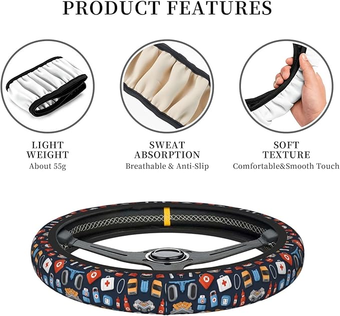 Crazy Ambulance Neoprene Steering Wheel Covers Women Men Car Accessories, Universal 15 Inch Fit Auto, Suvs, Truck