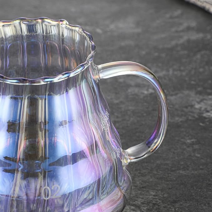 Iridescence Glass Coffee Server - Colorful Standard Carafe for Pour Over Coffee Maker, Heat Resistant Pot, 500ml (17oz), Single Cup, Clear