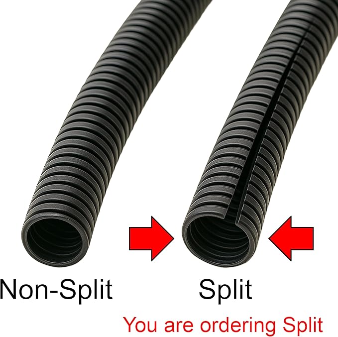 Electriduct Split Wire Loom Tubing Polyethylene Corrugated Flexible Conduit - 2" Nominal Size - 10 Feet - Black