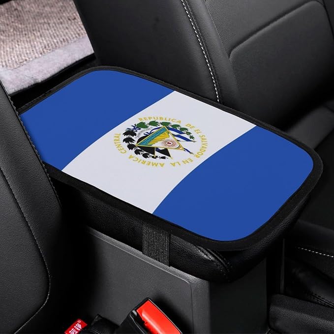 for El Salvador Flag Car Armrest Cushion Soft Cover Tray Storage Center Console Box Pad, Car Armrest Cushion Handrail Box Car Decoration, Car Armrest Seat Box Cover for Most Vehicle