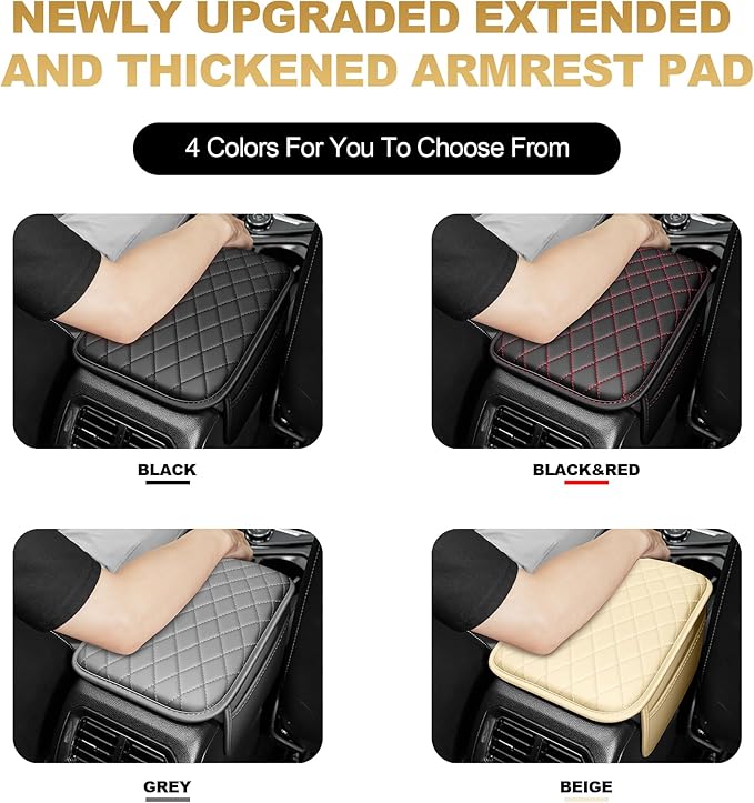 Center Console Cover for RDX: Armrest Cover for Car with 2 Storage Bags - Scratch & Wear Resistant & Waterproof Leather Console Cover,Anti-Scratch Auto Armrest Pad Accessory （Black