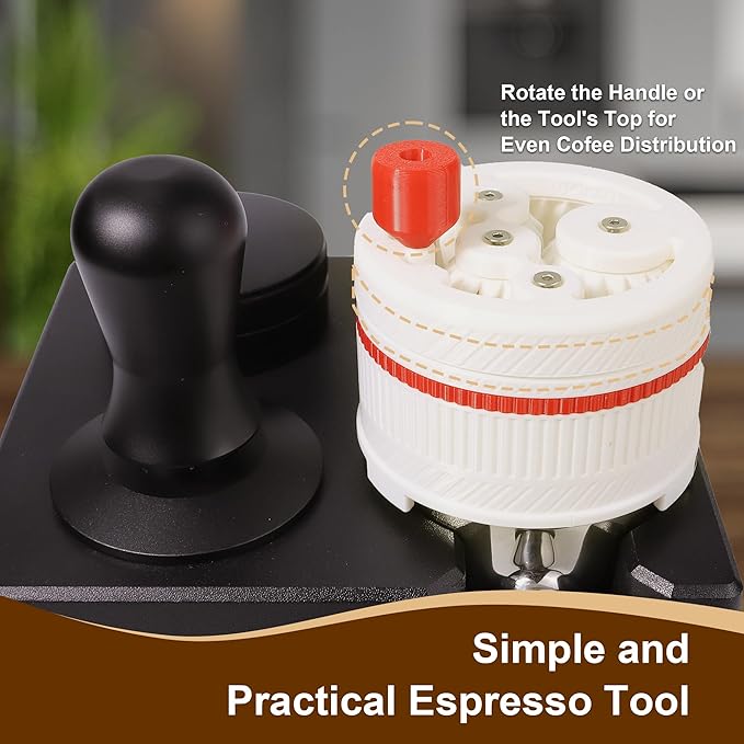 ShanSon WDT Espresso Tool with Brush Base Coffee Powder Distributor Needle WDT Tool for Barista Coffee Bar Espresso Distribution Tool,58mm,White&Red