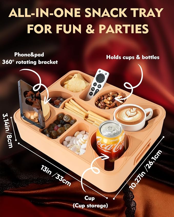 Couch Cup Holder Tray Dual Cup Silicone Organizer – Waterproof Anti-Slip Snack & Drink Tray for Sofa, Bed, Car & Camping, Dishwasher Safe Funny Gift