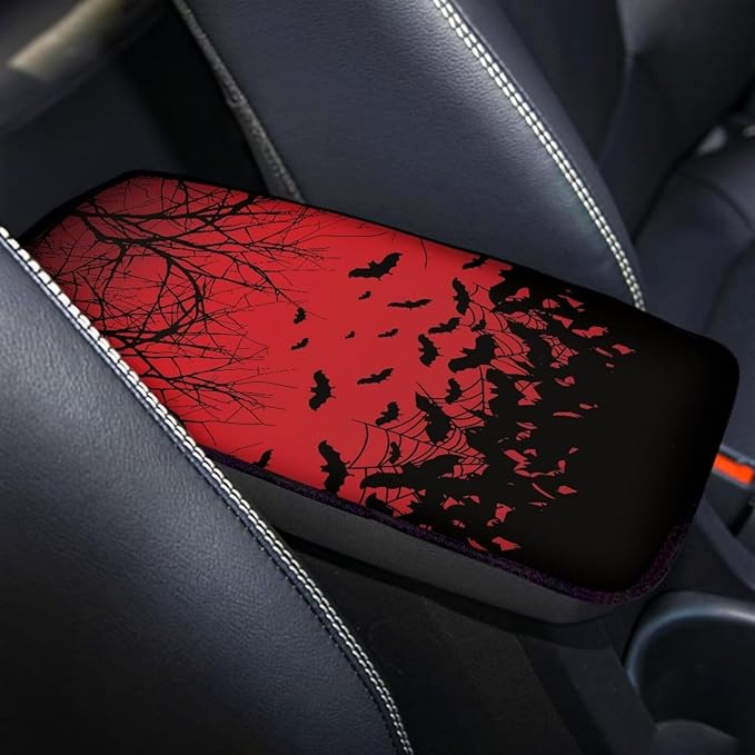Mintutlipy Halloween Bat Print Automotive Center Console Cover Armrest Car Seat Box Soft Breathable Car Armrest Cushion for Pets Dog