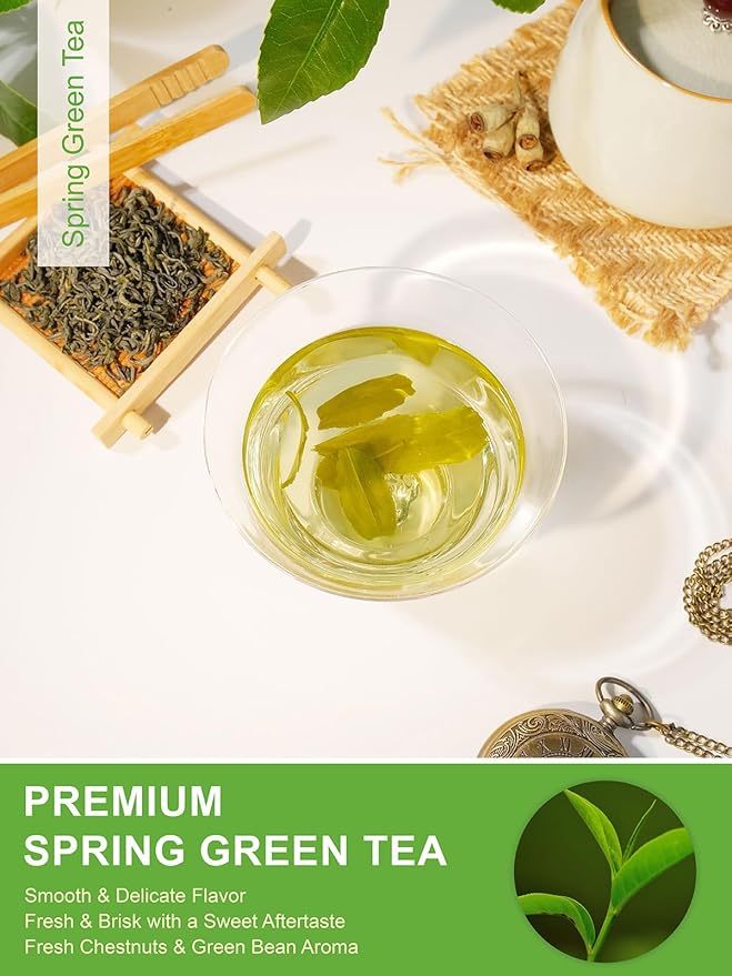 TeeLux Green Tea Loose leaf, Premium Early Spring Green Tea, Fresh & Mellow Taste, Handpicked Young Leaves & Buds, 16oz