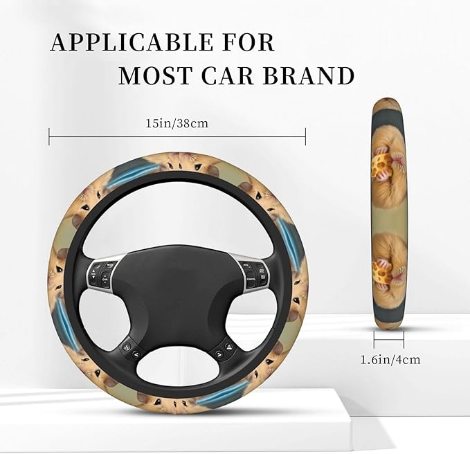 Funny Hamsters Car Steering Wheel Cover, 15 Inch Steering Wheel Cover Stylish Decor for Most Cars