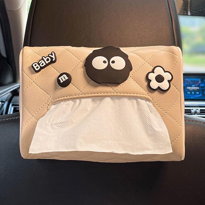 PU Leather Universal Car Tissue Organizer - Sun Visor & Backseat Holder (Beige2)