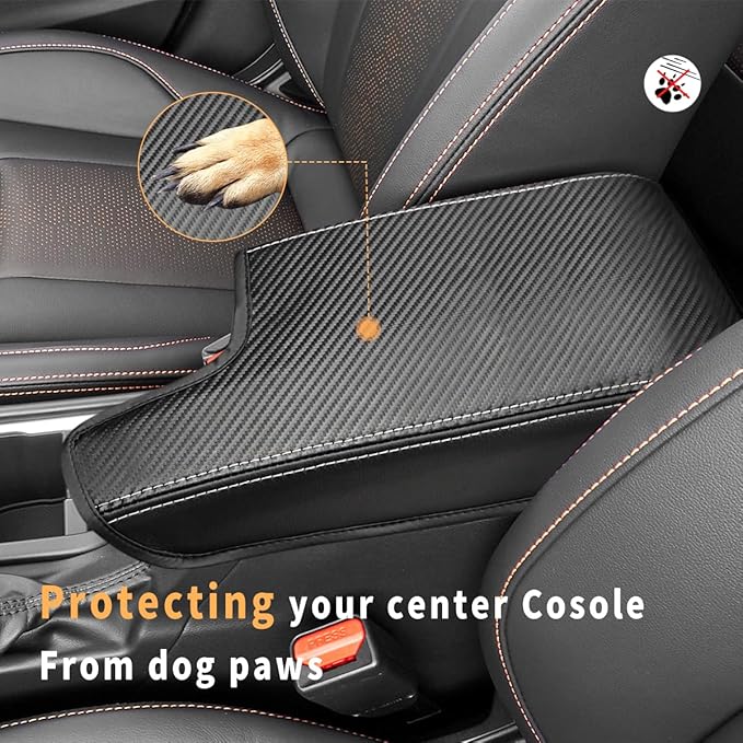 INTGET Car Center Console Armrest Cover for Subaru Crosstrek Accessories 2018-2022 2023 Impreza 2017-2023 Leather Arm Rest Box Lid Cover Seat Protector (Black with Carbon Fiber Texture)