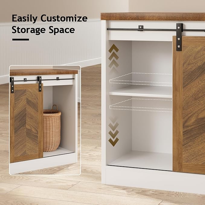 Catrimown Farmhouse Small Coffee Bar Cabinet with Storage, White Coffee Bar Table with Sliding Barn Door, Adjustable Shelves, Bar Cabinet for Kitchen, Dining Living Room, 1 Pack