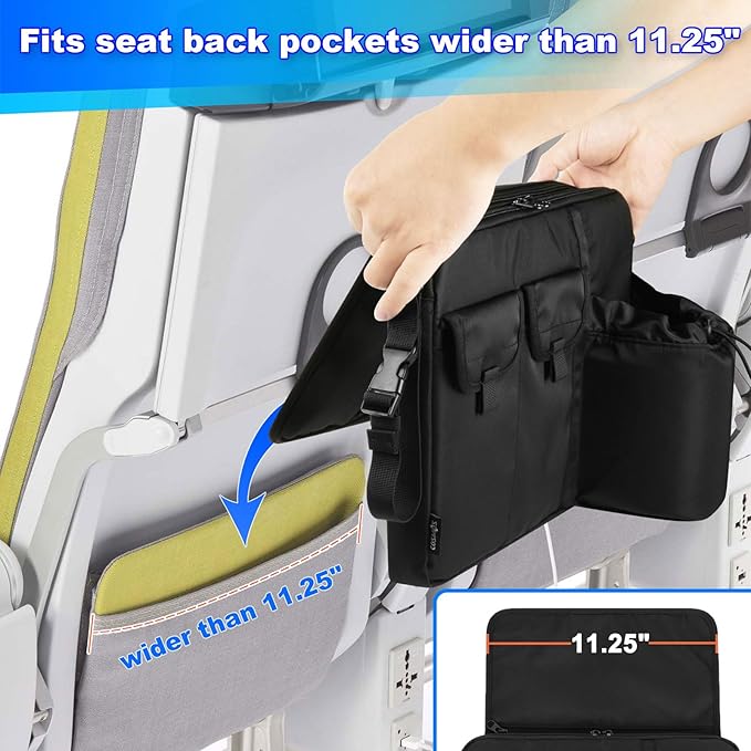 Cosmos Airplane Seatback Organizer Flight Seat Back Storage Bag Hanging Pocket with Adjustable Shoulder Strap, Commuter Shoulder Bag Travel Essentials Media Pouch for Personal Items