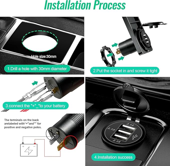 12V USB Outlet, 3 Port Charger Socket 12V/24V Car USB Charger Socket for Car Boat Marine Bus Truck Golf RV Motorcycle and More 1-Pack