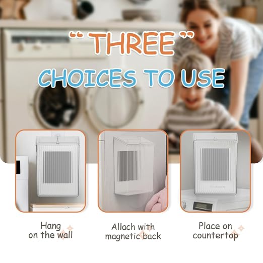 Sealegend Magnetic Slim Trash Can Wastebasket with Lid, Lint Bin, Storage Bins Perfect for Kitchen, Fridge, Cabinet, Bathroom, Laundry Room Organization, Clear