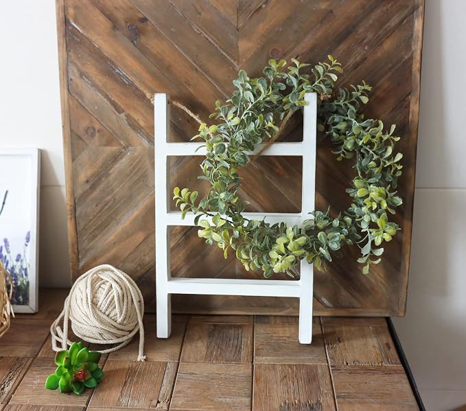 Joy Choice 16" Farmhouse Style 3-Tier Blanket Rack - Wall Hanging, Mini Ladder, Towel Rack for Bathroom, Living Room & Kitchen (White)