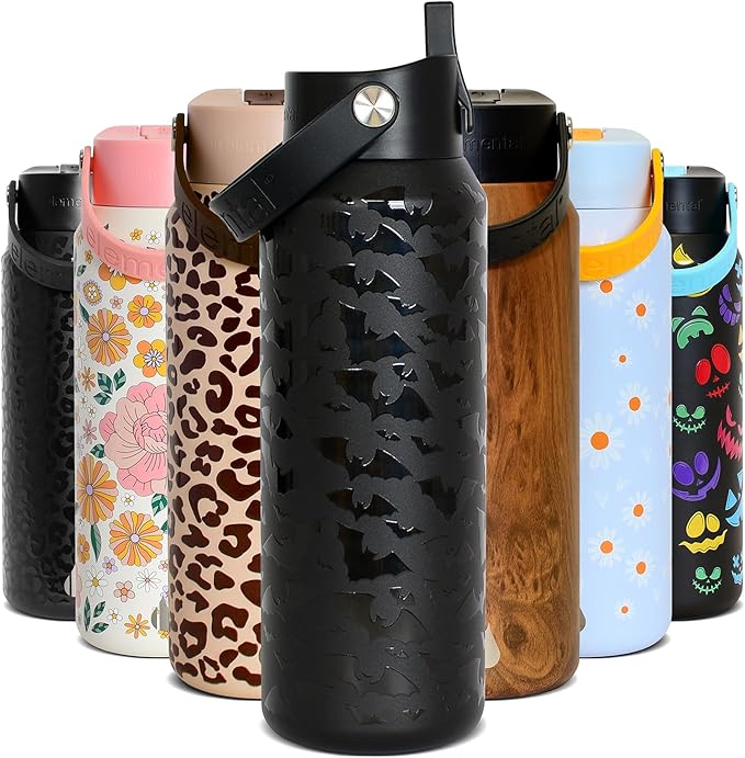 Elemental 40oz Insulated Water Bottle with Straw - 100% Leak-Proof Stainless Steel Core Water Bottles for Travel, Sports and Gym - Double Wall Insulation & BPA Free - Night Flight