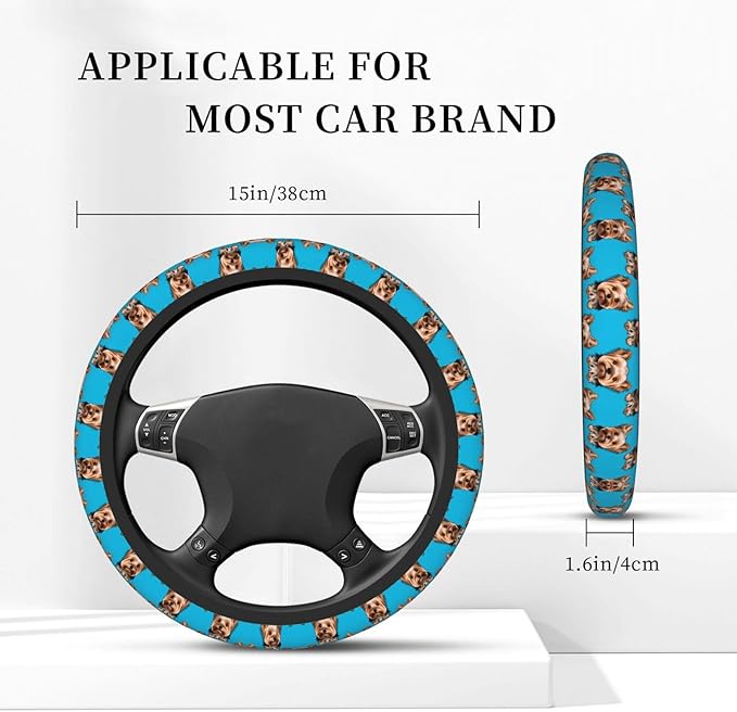 Dogs ATR Pattern Car Steering Wheel Cover, 15 Inch Steering Wheel Cover Stylish Decor for Most Cars