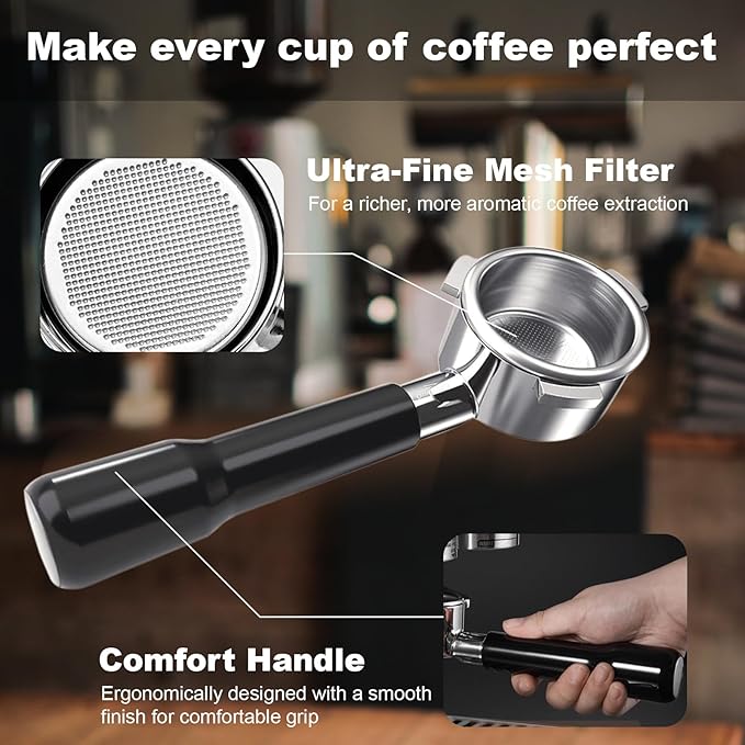 54mm Bottomless Portafilter for Breville Barista Express 18g Filter Basket Fit Breville 54mm Espresso Machines (BES870XL 880BSS 878BSS 840XL 500BSS 450BSS Duo Temp Pro) Black Portafilter