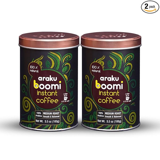 Boomi Premium Single Origin Instant Coffee Powder - Medium Roast, 100% Arabica, Mold & Mycotoxin Free, Low Acid - 3.5oz Tin (2 Pack)