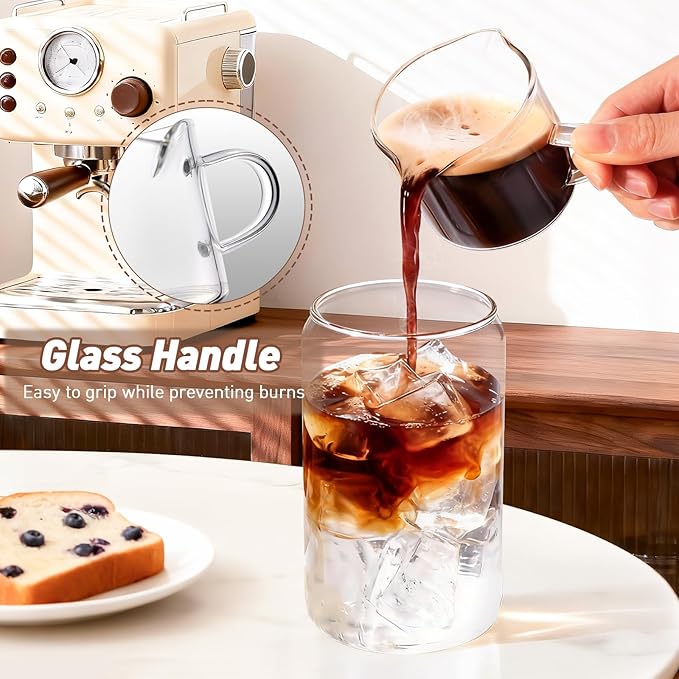 DWTS DANWEITESI Espresso Cups Set of 2: Espresso Machine Accessories - Espresso Shot Cups for Home Baristas - Essential Coffee Bar Accessories - 4oz Glass Espresso Cup Set with Handled and Spout
