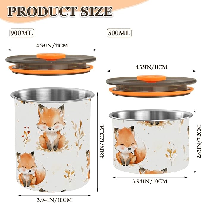 ALAZA Cute Fox Watercolor Airtight Coffee Bean Canister 500ml Food Storage Containers with Lids For Gournd, Tea, Sugar, Flour, Rice, Cereal, Candy Cookie Jar