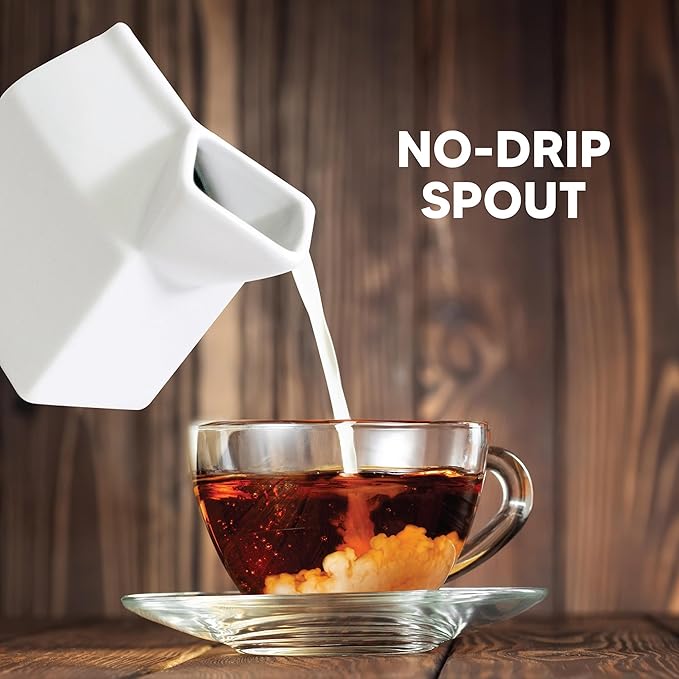 HIC Kitchen Milk Carton Creamer, Fine Porcelain, 6-Ounce, For Serving Milk, Cream, Syrup, Dressings, And Sauces