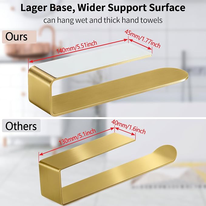 Bethom 2 Pack Gold Hand Towel Holder, 8 Inch Square Adhesive for Kitchen | Self Adhesive Towel Bars Stick on Wall, Hand Towel Racks for Bathroom, RV, BBQ Grill, Aluminum