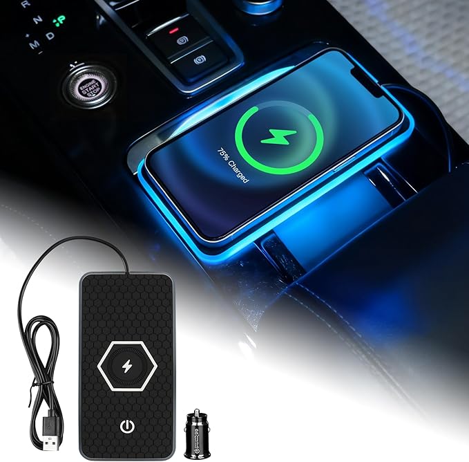 General Wireless Phone Charging Pad with Lighting Silicone Dual Charging Ports Quick Charger Station 15W Adapter for Smartphone Phone (USB with Cigarette Lighter Adapter)