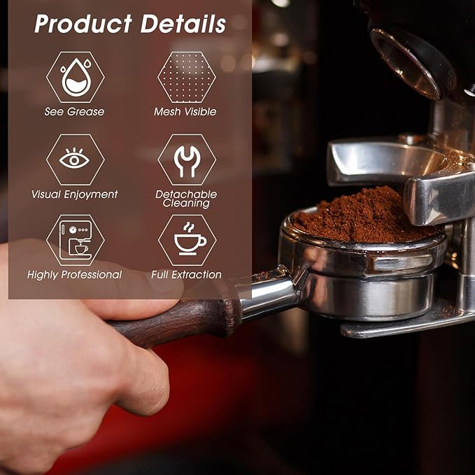 58mm Portafilter Basket, Double Layer Stainless Steel Coffee Filter, Double Cups 58mm Basket Pressurized Porous Filter for Coffee Machine Replacement Accessories, 2 Cups Capacity