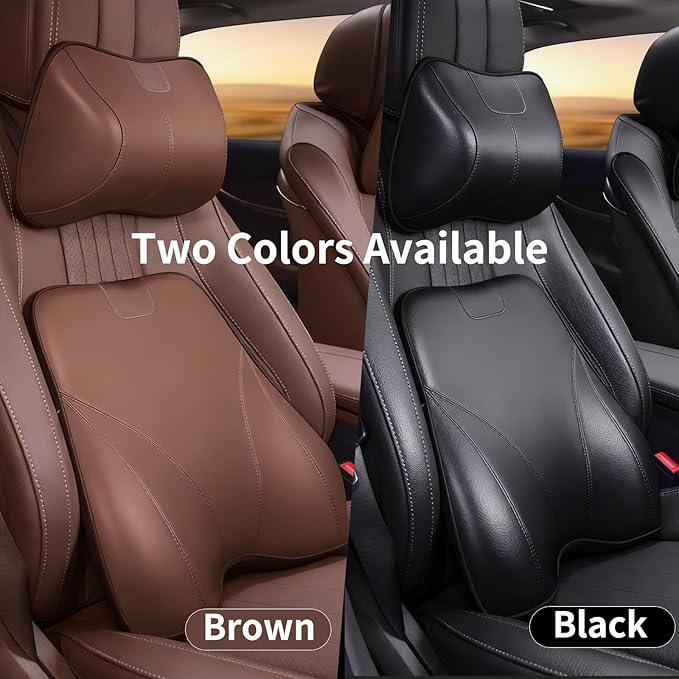 Memory Foam Car Headrest Neck Pillow Lumbar Support Cushion for Tesla Model Y/3/X/S BMW X3 X5 Lexus TX350 NX350 350h RX350 Volvo XC60 XC90 for Long Trips Driving Home Office(Brown)