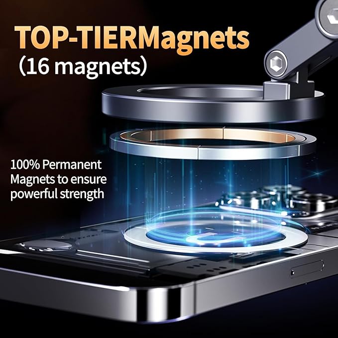 Vacuum Magnetic Car Phone Mount for MagSafe, 360° Adjustable Ball Joint, Strong Suction Cup Windshield Phone Holder with Aluminum Alloy Telescopic Arm
