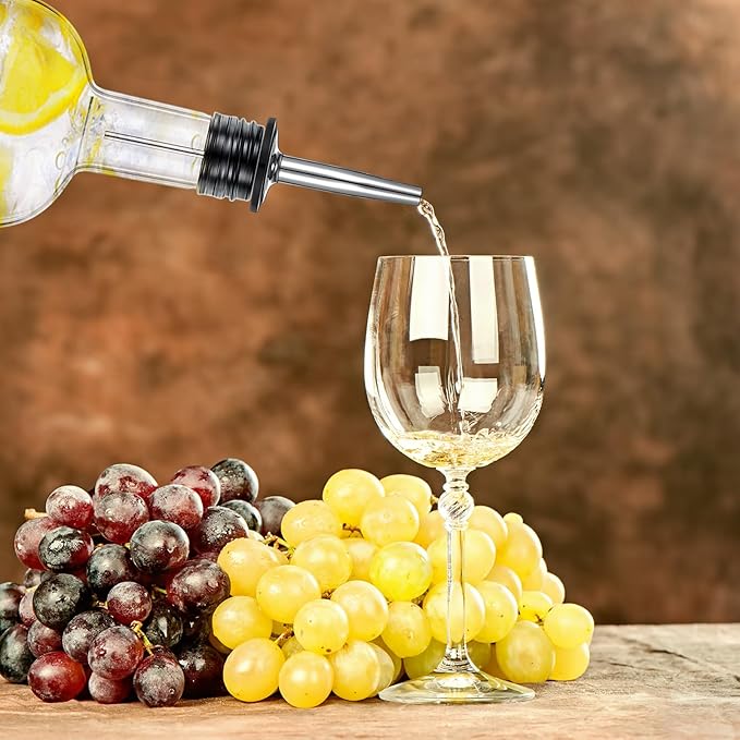 Baderke 8pcs 17oz Glass Long Neck Bottles Glass Pour Liquor Bottles Bar Juice Pour Syrup Bottle with Pourer & Caps Pourer Tapered Spout for Liquor Wine Juice Snowcone Syrup