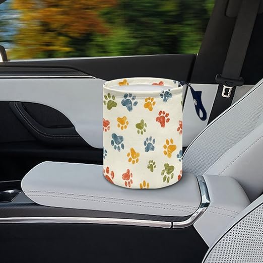 Dog Paw Car Rubbish Bin Portable Waste Basket Can Foldable Auto Waste Storasge Bag Holder with Adjustable Strap for Camping, Travelling, Picnic