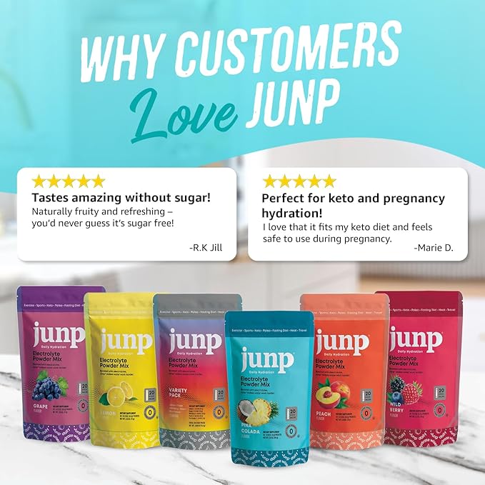 JUNP Sugar Free Electrolytes Powder Packets for Water Instant Hydration Packets with Salt & Potassium, Zero Calorie, No Carbs No Sugar Electrolyte Drink Mix Sticks, Keto Friendly, Pina Colada 20 Pack