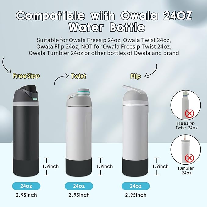 2PCS Silicone Water Bottle Boot, Compatible with Owala 24oz 32oz 40oz, Protective Anti-Scratch & Anti-Dent No Noise Sleeve Cover for FreeSip/Twist/Flip Water Bottles (Foggy Tide, 24oz)