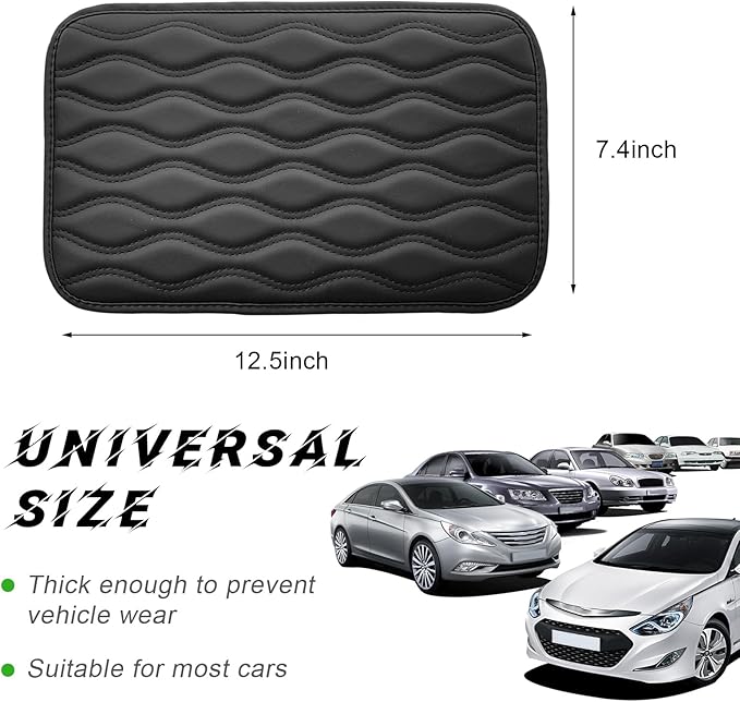 Car Center Console Pad, Waterproof PU Leather Auto Armrest Box Cover, Comfortable Vehicle Arm Rest Protector Cushion Pad for Car SUV, Universal Car Accessories (Black)