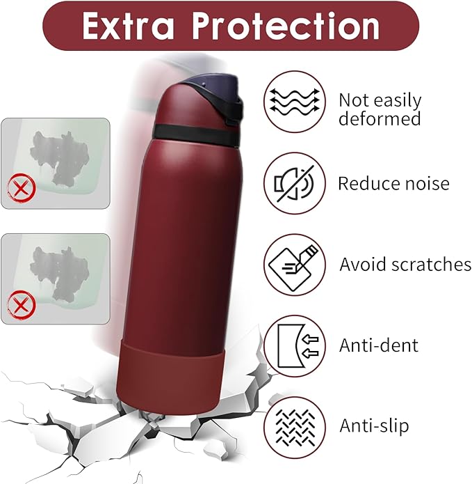 2PCS Silicone Water Bottle Boot, Compatible with Owala 24oz 32oz 40oz, Protective Anti-Scratch & Anti-Dent No Noise Sleeve Cover for FreeSip/Twist/Flip Water Bottles (Burgundy Bay, 24oz)