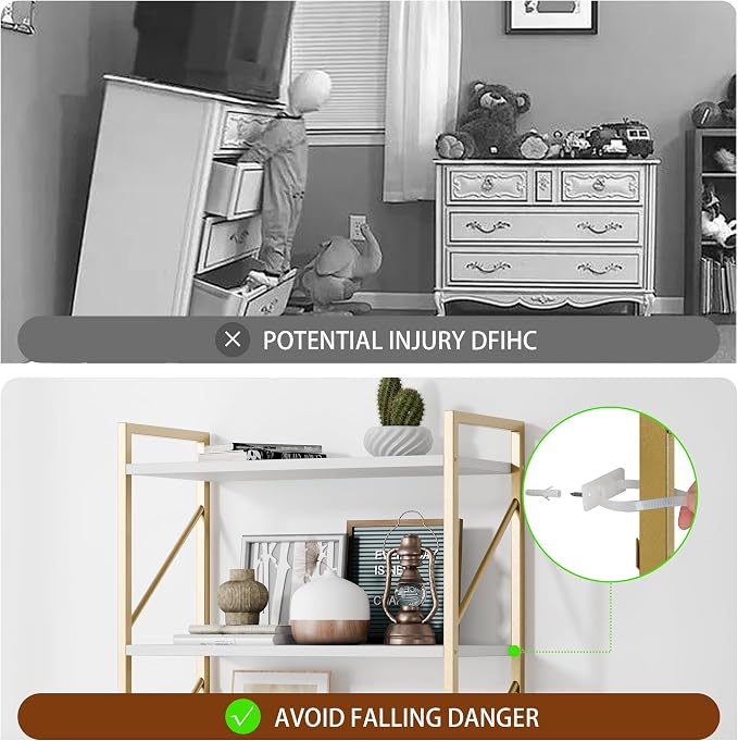 Shintenchi 5 Tiers Bookshelf, Classically Tall Bookcase Shelf,Industrial Book Rack,Modern Book Holder in Bedroom/Living Room/Home/Office, Storage Rack Shelves for Books/Movies,Gold