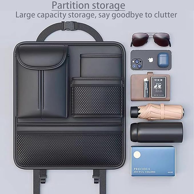 Multifunctional Car Seat Back Storage Box – Premium PU Leather Backseat Organizer with Cup Holder & Tissue Box, Spacious Car Seat Organizer for Storing Essentials & Keeping Interior Neat