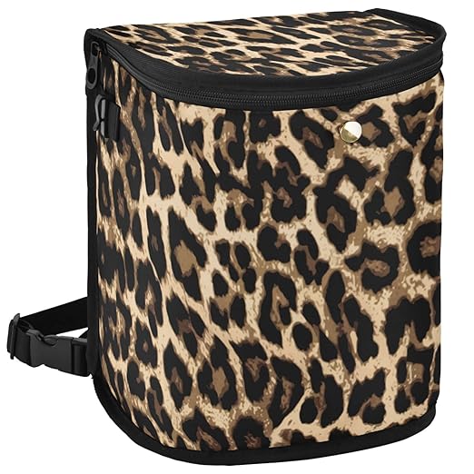 Leopard Print Car Trash Can Car Garbage Bag with Lid Hanging Waterproof Leak Proof Vehicle Storage Bin