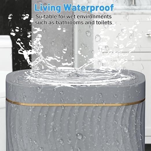 steo spce Bathroom Small Trash Can with Automatic Touchless Lid, 2.6 Gallon Smart Garbage Can Narrow Waterproof Trash Bin for Bedroom, Office, Living Room (Gold Grey)
