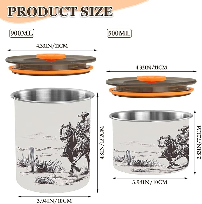 Western Cowboy Coffee Canister Stainless Steel Airtight Vacuum Coffee Storage Container,Date Tracker for Beans,Tea,Sugar,Flour,Cereal,17oz
