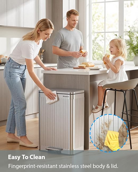 Lovewind Kitchen Trash Can, 18.5 Gallon / 70L Large Kitchen Garbage Can with Soft Close Lid – Pet Resistant, Removable Inner Bucket, Stainless Steel Trash Bin Perfect for Big Families, Silver