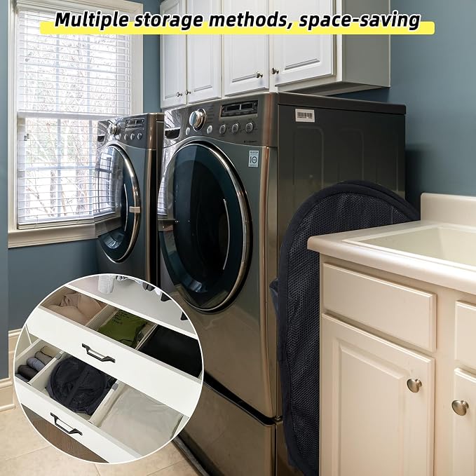 Collapsible Laundry Basket, 90L Foldable Pop-up Laundry Hamper with Handles, Mesh Dirty Clothes Hamper for Laundry, Bathroom, Kids Room, Dorm,Travel or Camping (Black, 2PCS)
