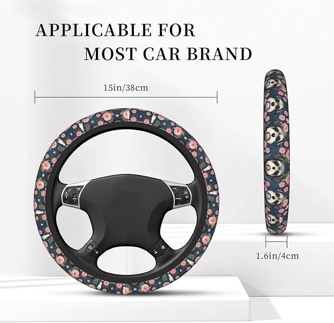Schnauzer Dog and Vintage Florals Universal Fit Steering Wheel Cover for Car, Truck, and SUV, Durable Steering Wheel Protection