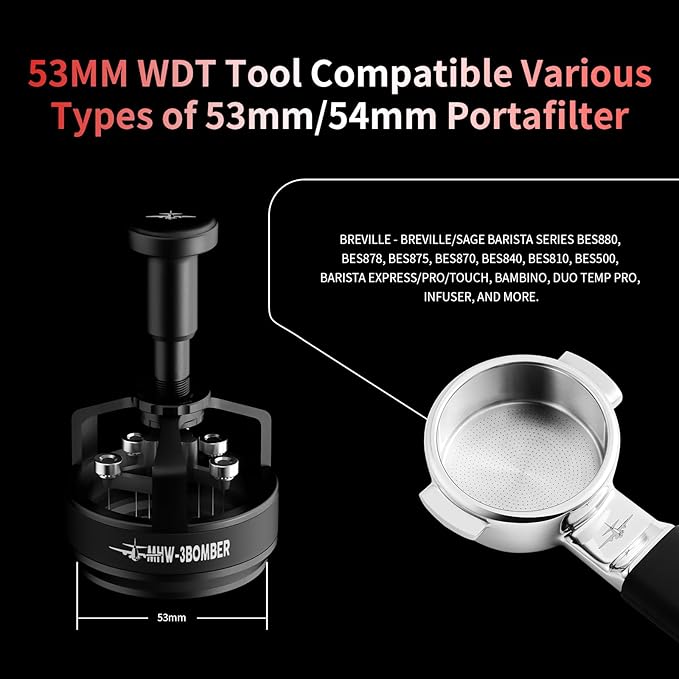MHW-3BOMBER WDT Tool Espresso 54mm for Breville, Espresso Distribution Tool with Magnetic Base for Barista, Adjustable Depth Needle Distributor Tool, Coffee Stirrer Tools, YU Series Cyclone, T5959