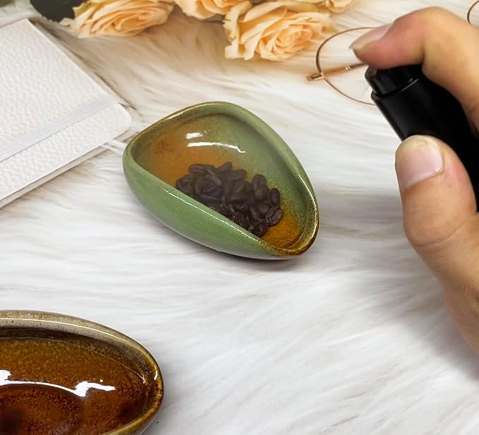 Coffee Bean Dosing Cup with RDT Spray Bottle Set, Ceramic Single Dose Measuring Tray, Coffee Bar Accessories, Green, 25g Capacity